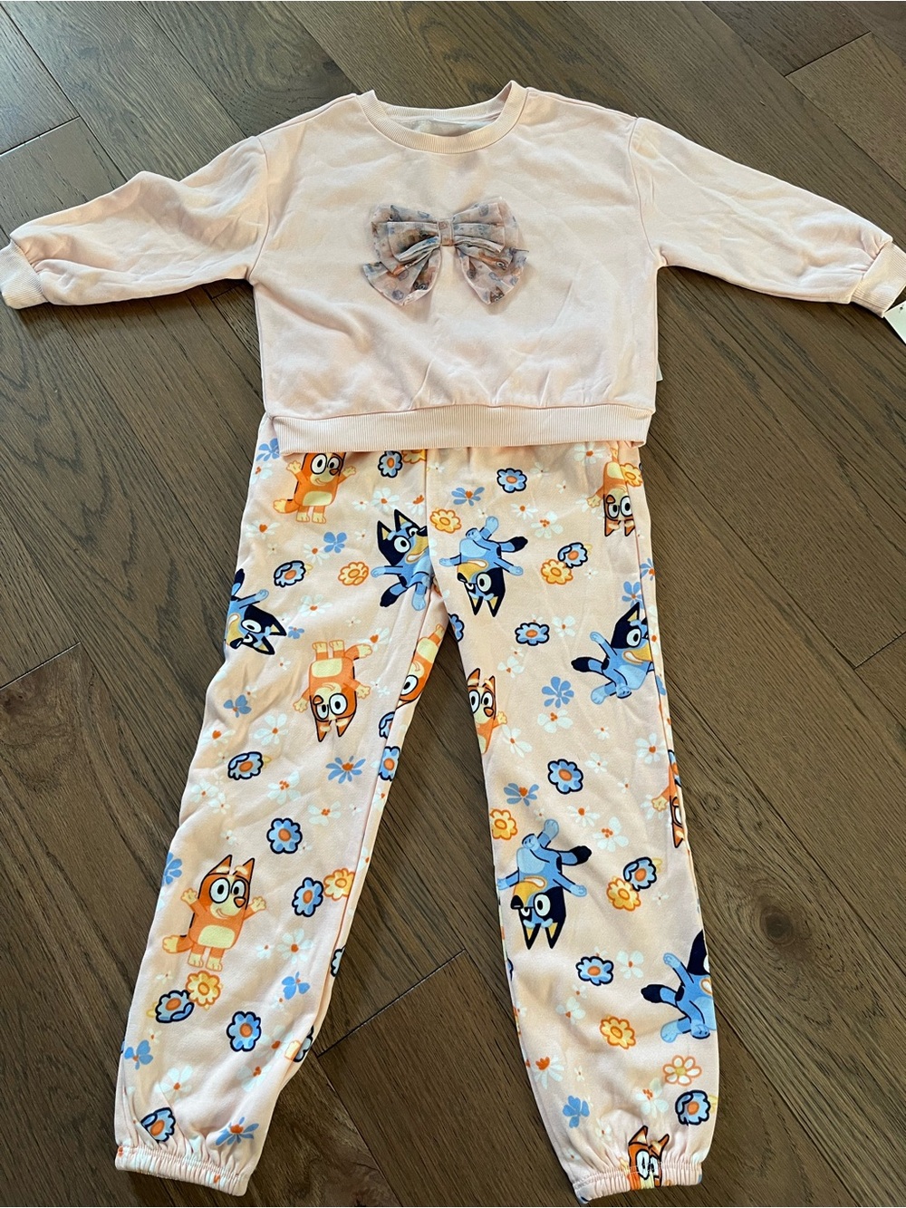 Girls Pink Bow Top & Character (Bluey) Print Pajama Set